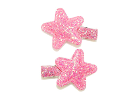Glitter Star Clips - Dark Pink