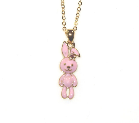 Bunny Enamel Necklace - Gold/Pink
