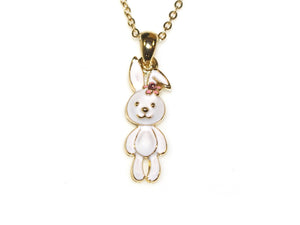 Bunny Enamel Necklace - Gold/White