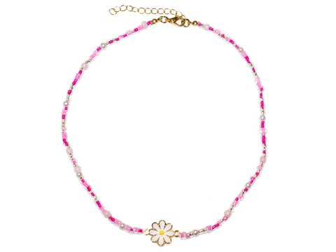 Daisy Bead Necklace - Pink