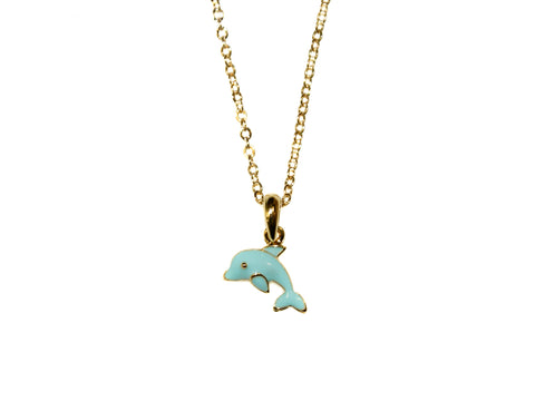 Little Dolphin Necklace - Gold/Aqua