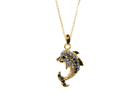 Dolphin Diamante Necklace - Gold/Blue