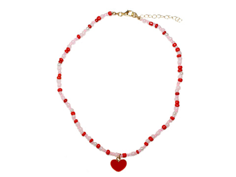 Red Heart Bead Necklace - Red/Pink