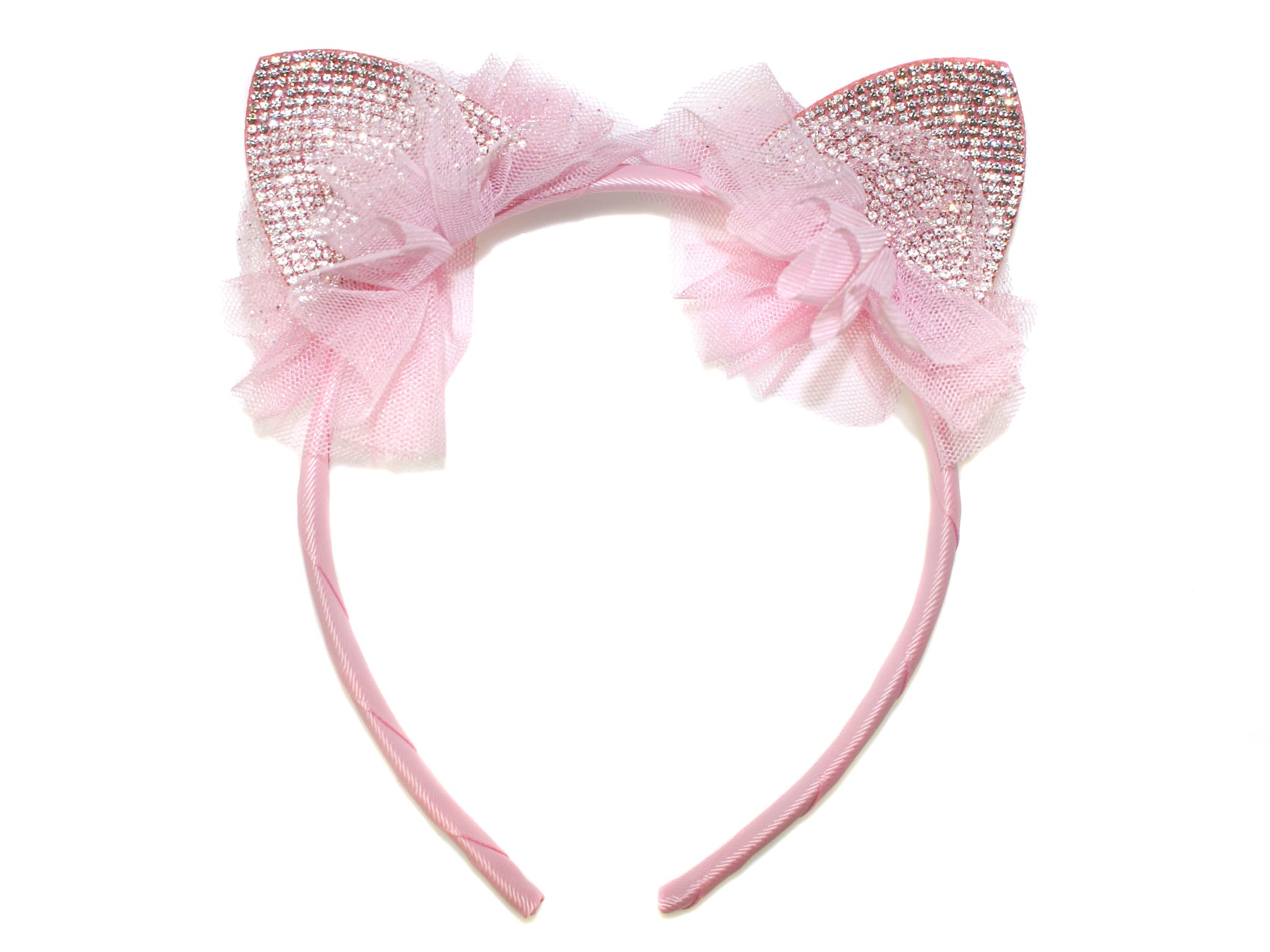 Diamante Tulle Cat Ears Alice Band - Light Pink