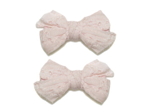Broderie Anglaise Bow Clips - Pink