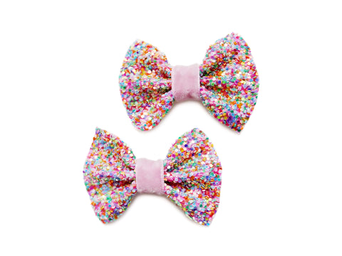 Multi Glitter Bow Clips - Pink