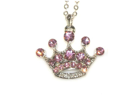 Princess Diamante Crown Necklace - Silver/Pink
