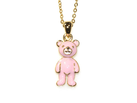 Bear Enamel Necklace - Gold/Pink