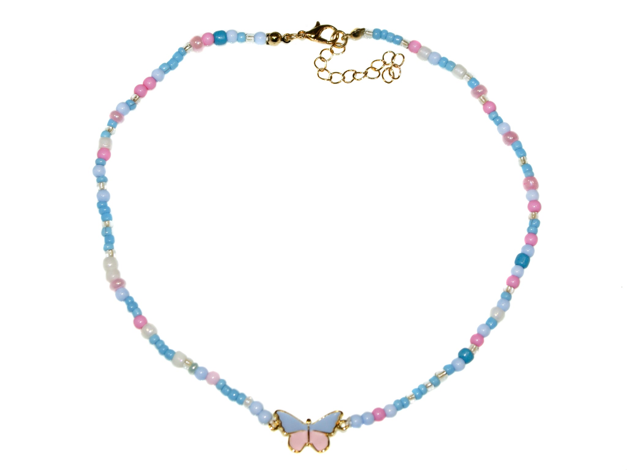 Butterfly Bead Necklace - Blue-Pink