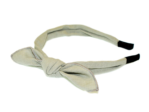 Linen Tie Bow Covered Alice Band - Sage