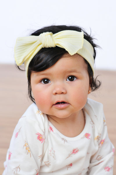 Knot Bow Ribbed Baby Headband - Yellow