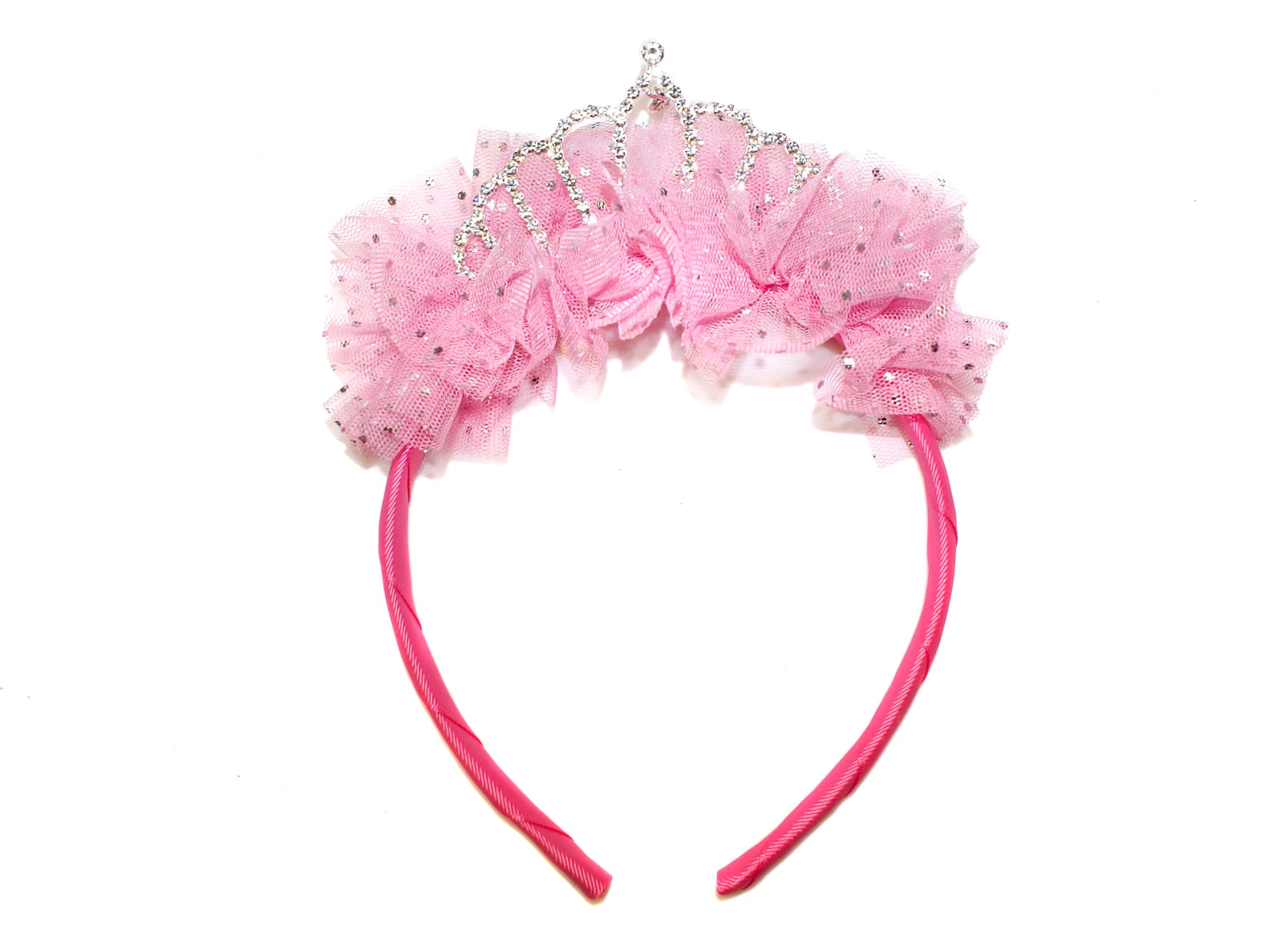 Sparkle Tulle Diamante Tiara Alice Band - Dark Pink