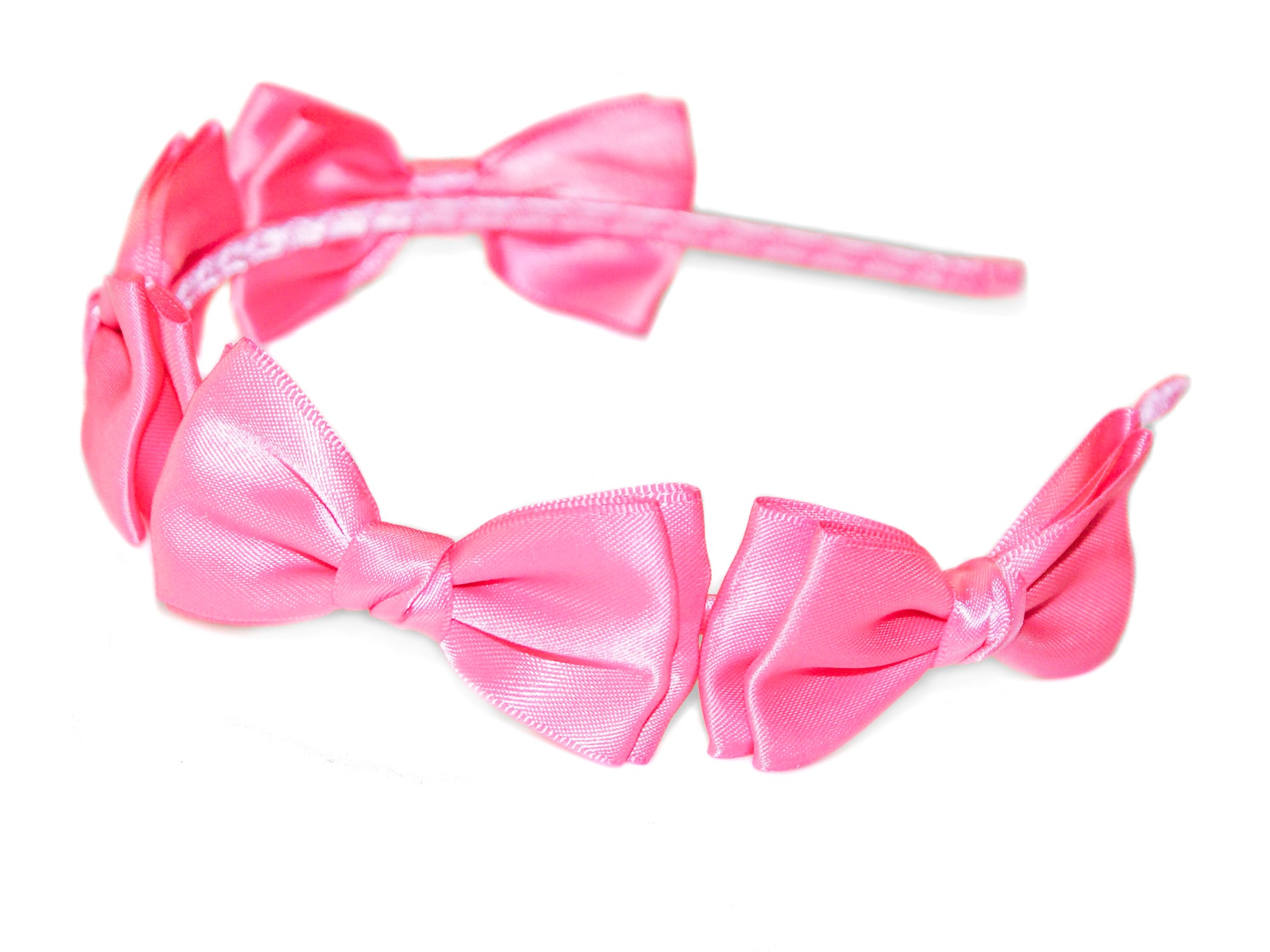 Satin Four Bows Alice Band - Dark Pink