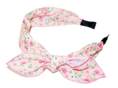 Floral Bow Alice Band - Pink