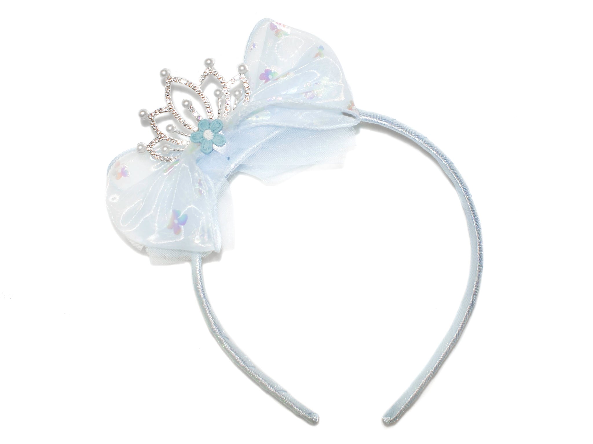 Pearl Tiara + Daisy Tulle Alice Band - Blue