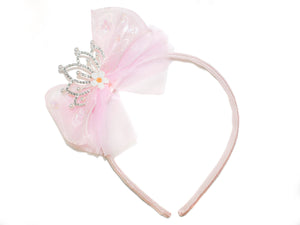 Pearl Tiara + Daisy Tulle Alice Band - Pink