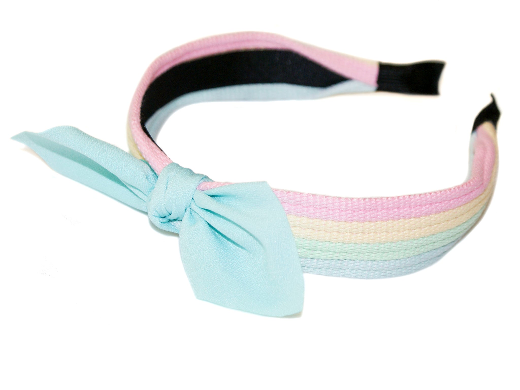 Pastel Rainbow Tie Bow Alice Band - Blue