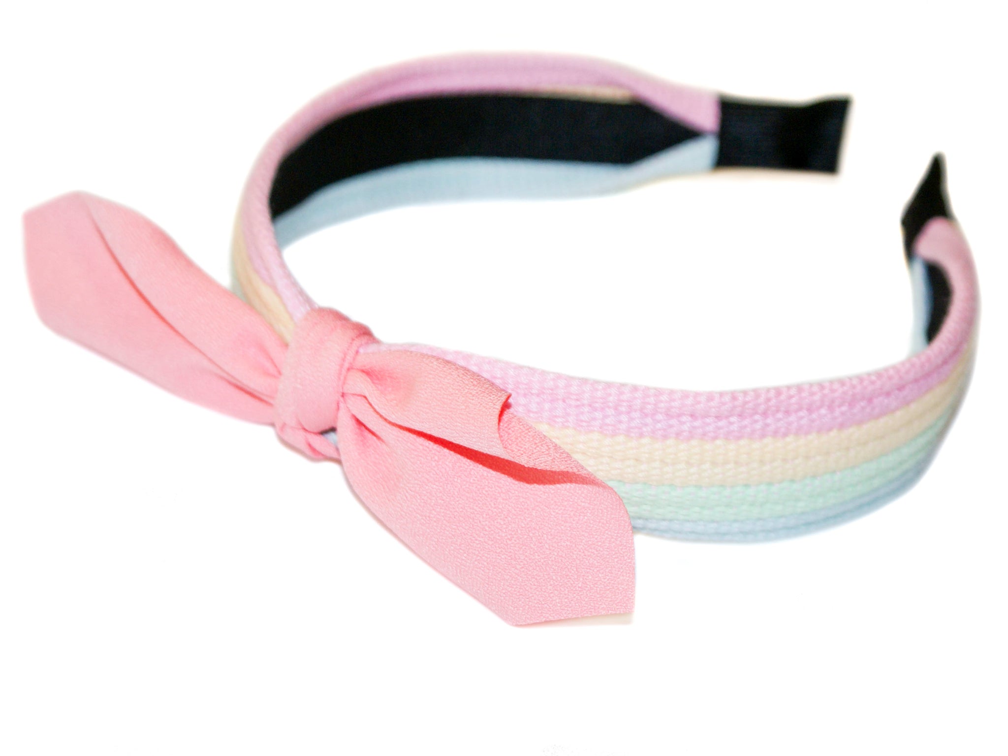 Pastel Rainbow Tie Bow Alice Band - Pink