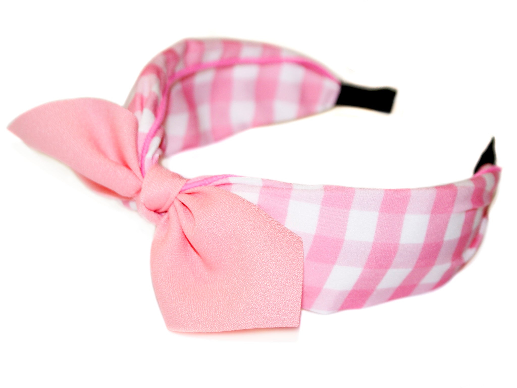 Gingham Tie Bow Alice Band - Pink