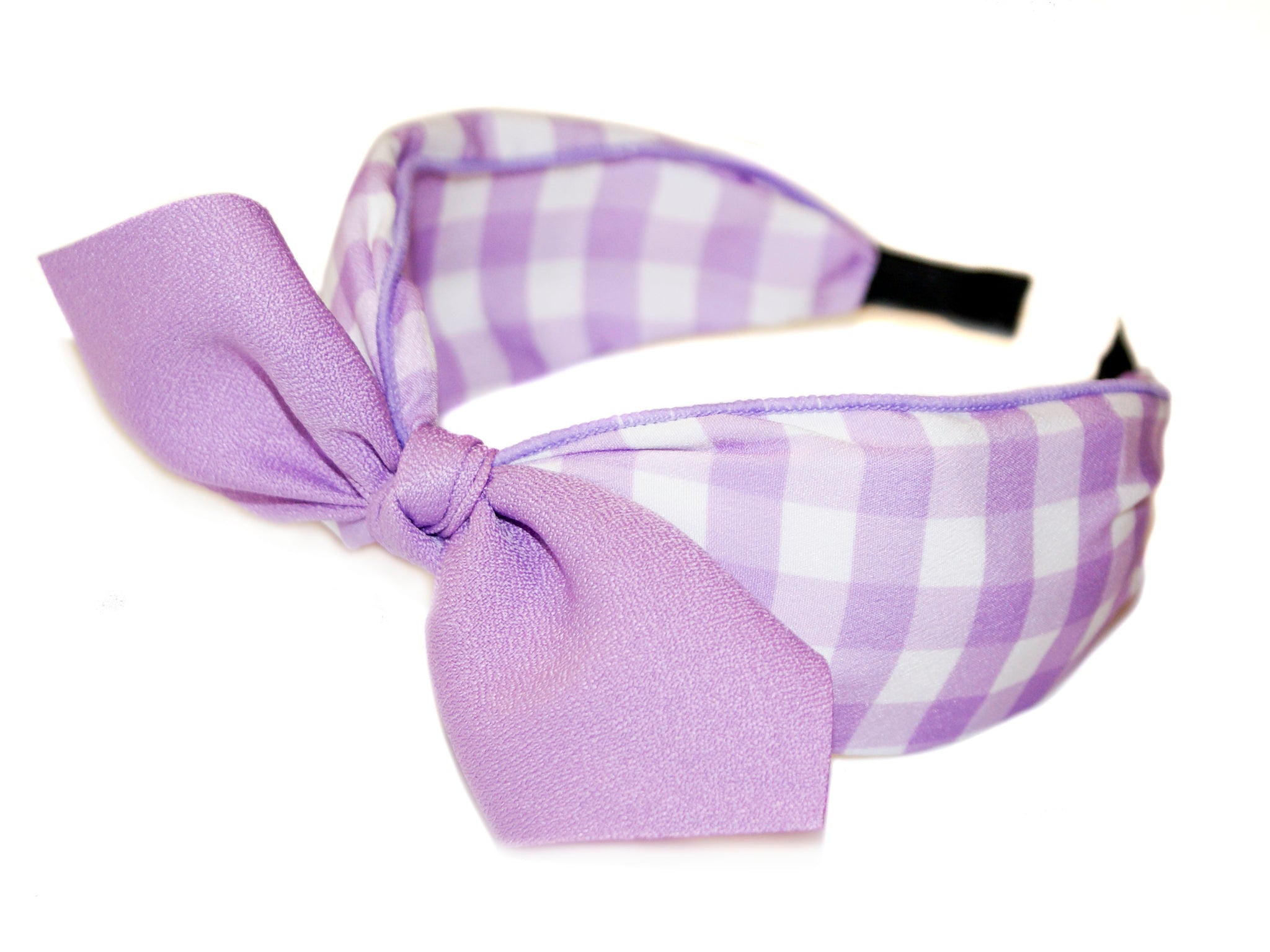 Gingham Tie Bow Alice Band - Purple