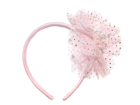 Gold Dot Tulle Tiara Alice Band - Pink