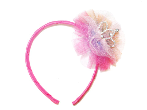 Two Tone Tulle Tiara Alice Band - Dark Pink