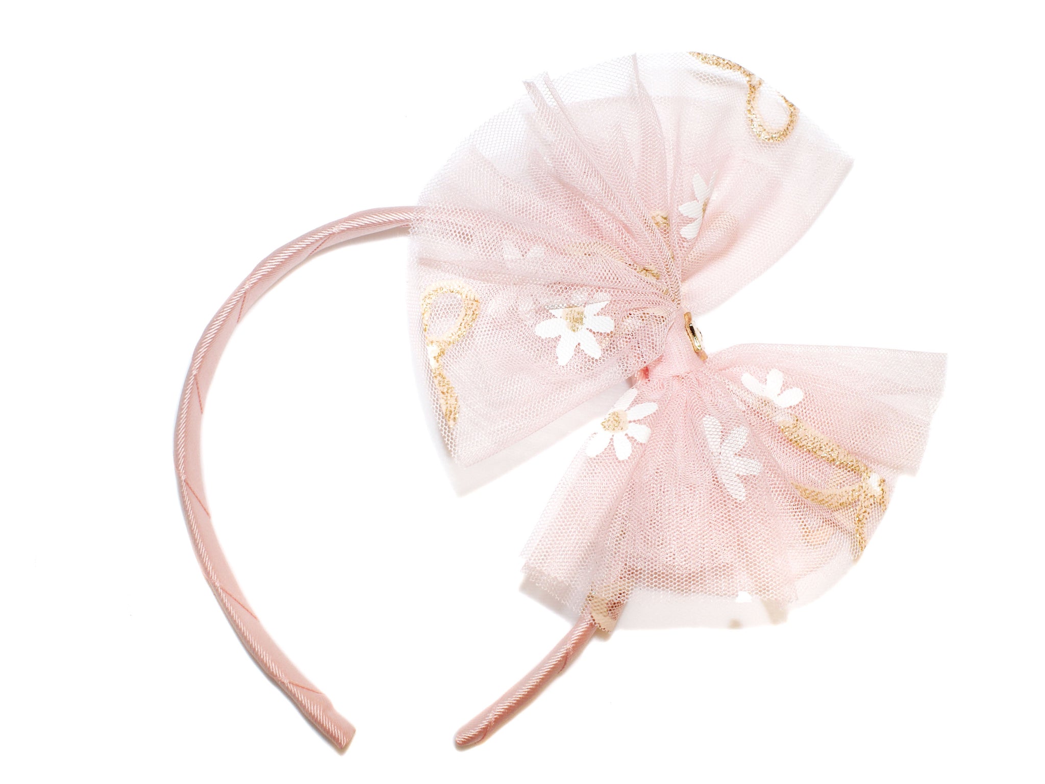 Daisy Tulle Bow Alice Band - Blush