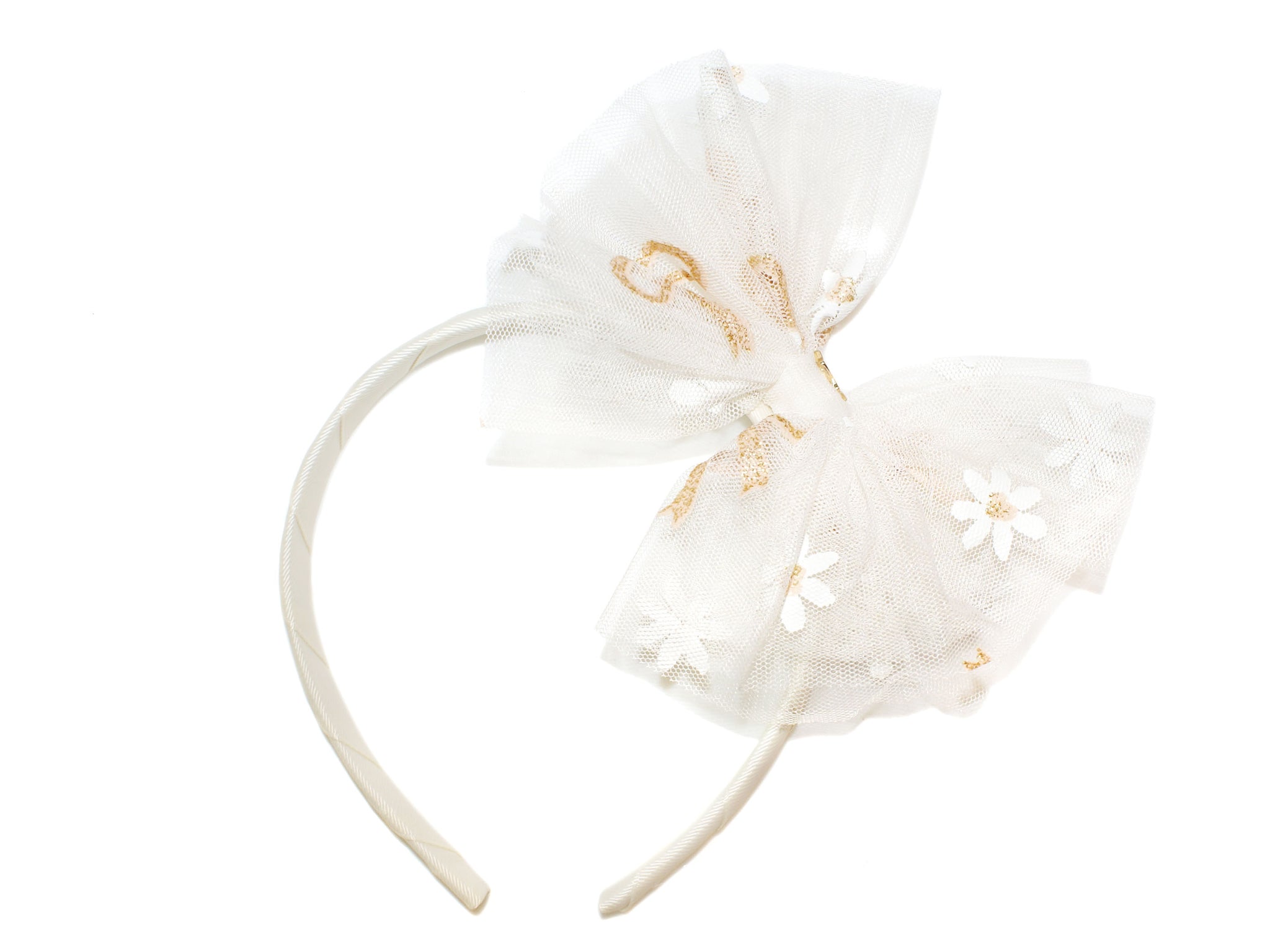 Daisy Tulle Bow Alice Band - Ivory