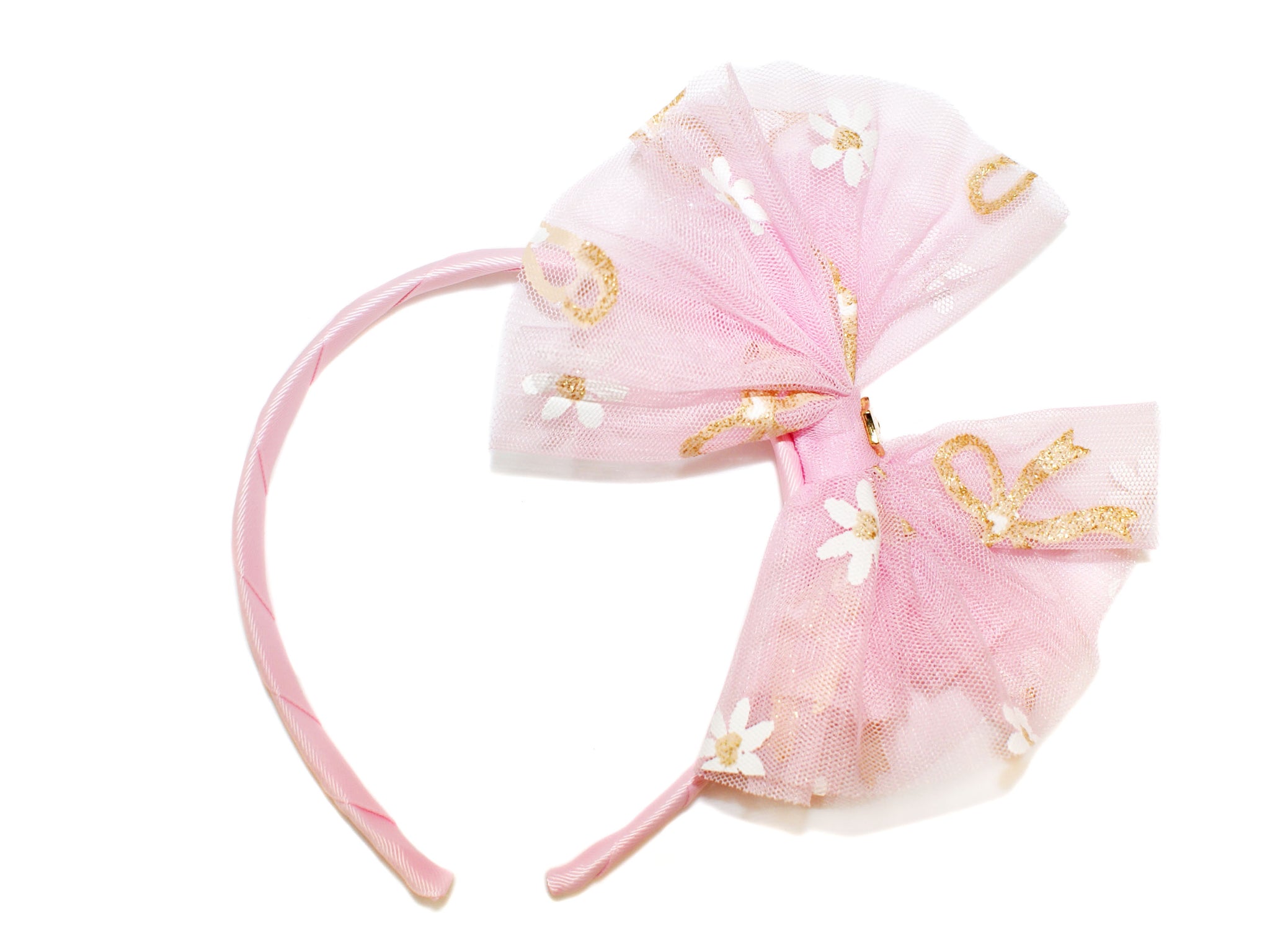 Daisy Tulle Bow Alice Band - Light Pink