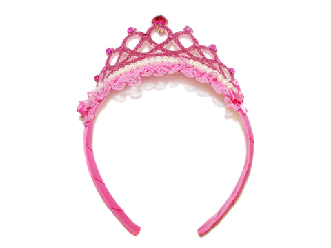 Glitter Pearl Tiara Alice Band - Dark Pink