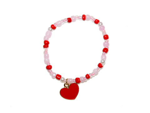 Red Heart Bead Bracelet - Red/Pink