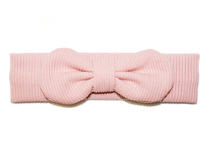 Round Bow Ribbed Baby Headband - Light Pink