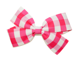 Gingham Big Bow Clip - Pink