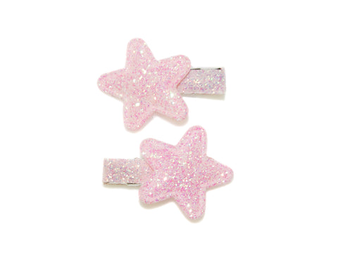 Glitter Star Clips - Light Pink