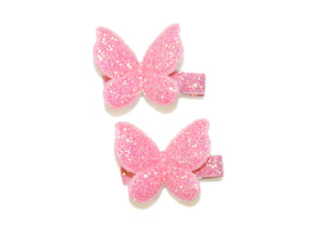 Glitter Butterfly Clips - Dark Pink