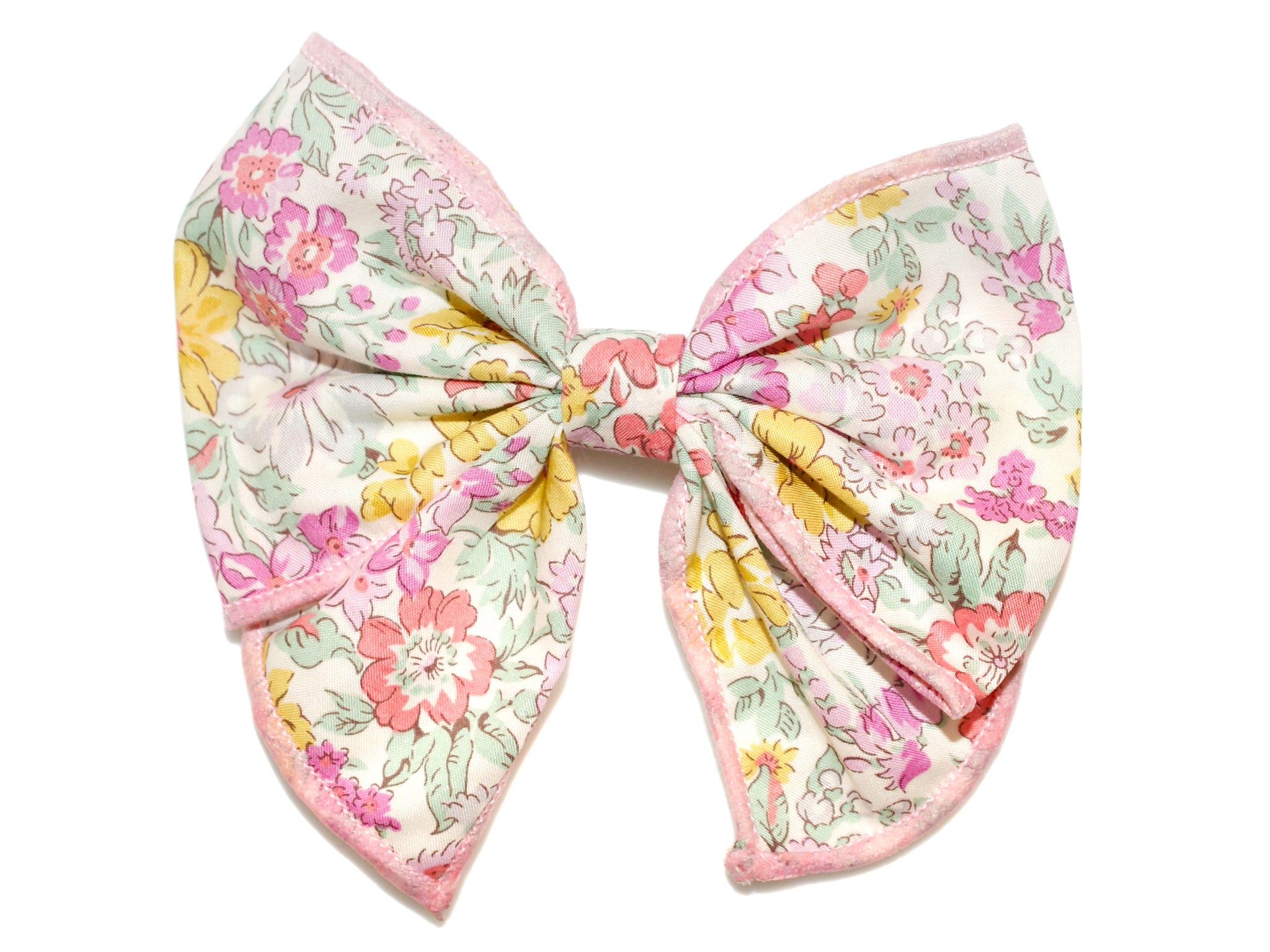 Liberty Honeydew Fan Bow Clip - Pink/Yellow/Green