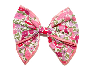 Liberty Poppy Forest Fan Bow Clip - Fuchsia/Green