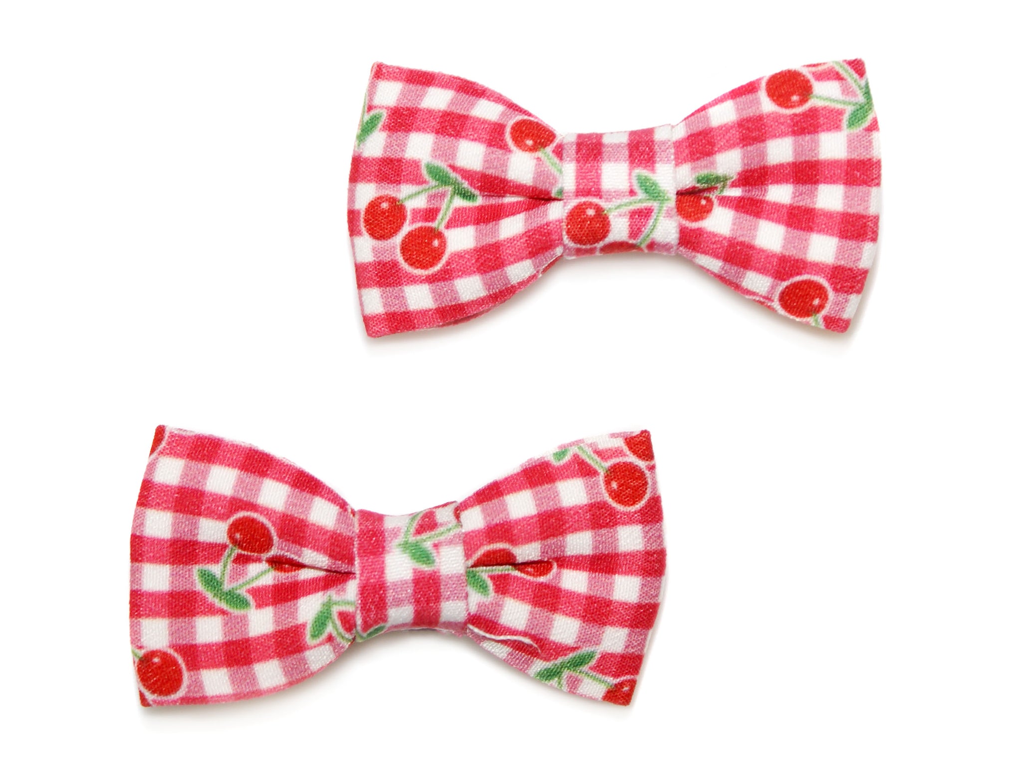 Cherry Gingham Bow Clips - Red
