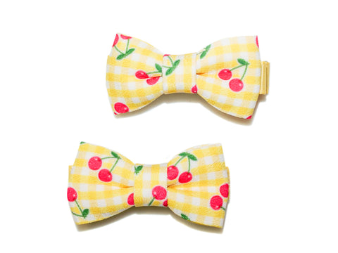 Cherry Gingham Bow Clips - Yellow