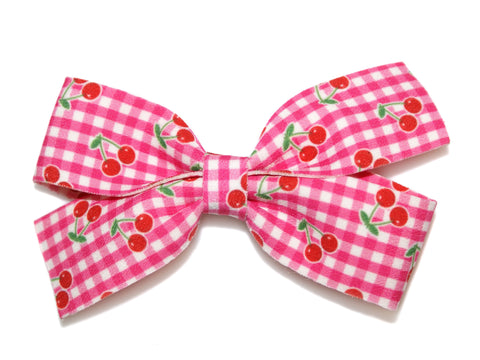 Cherry Gingham Big Bow Clip - Pink