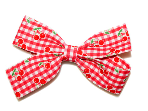 Cherry Gingham Big Bow Clip - Red