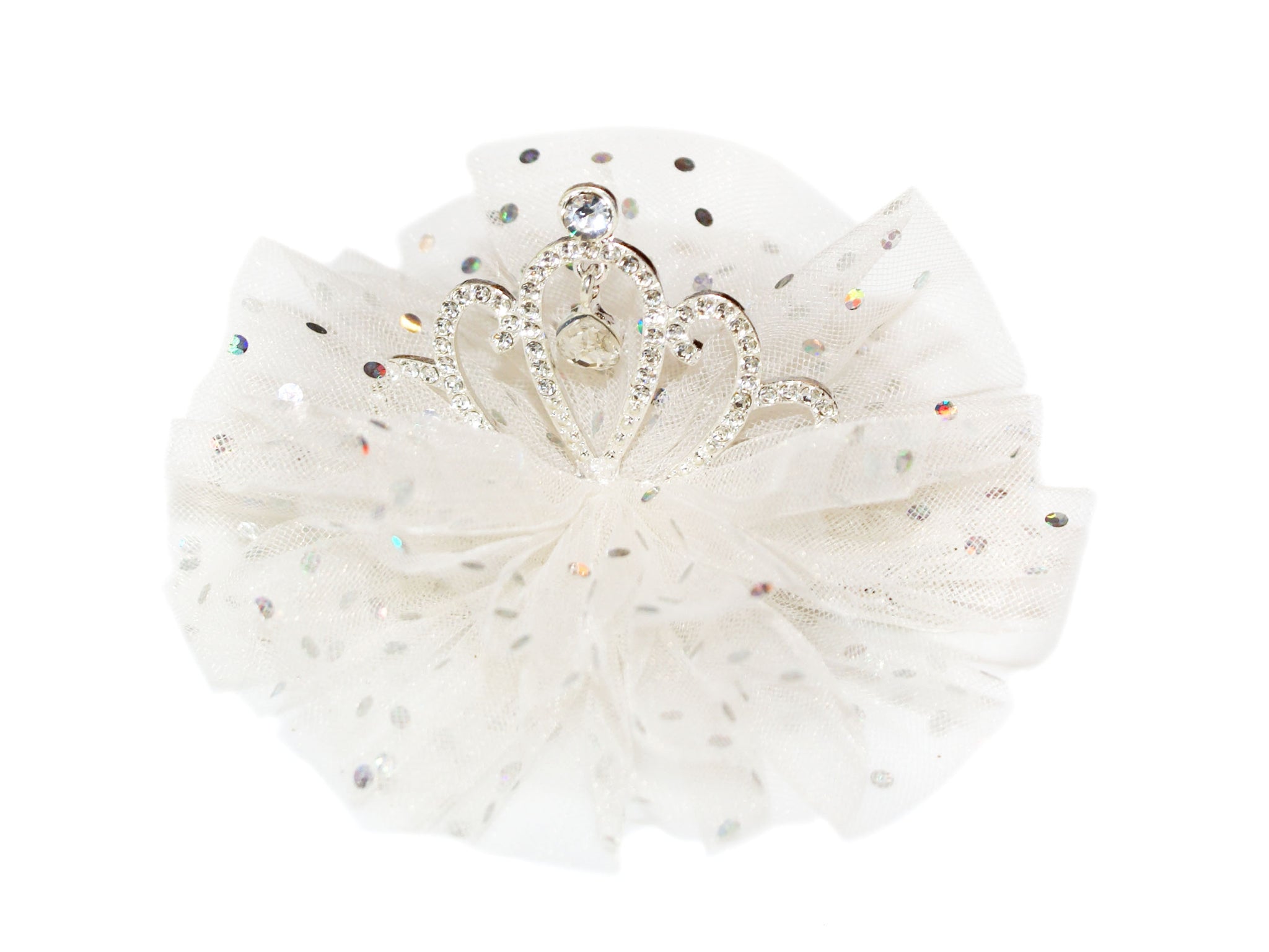 Silver Sequin Tulle Tiara Clip - Ivory