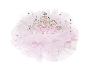 Silver Sequin Tulle Tiara Clip - Light Pink