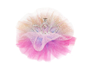 Two Tone Tulle Tiara Clip - Dark Pink