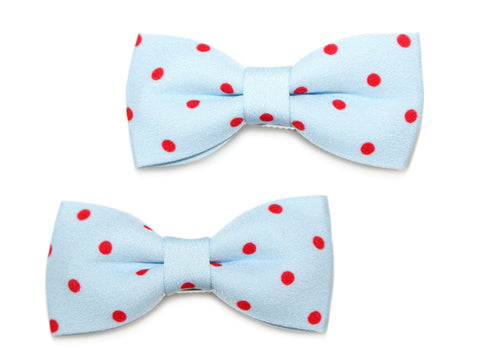 Polka Bow Clips - Blue-Red
