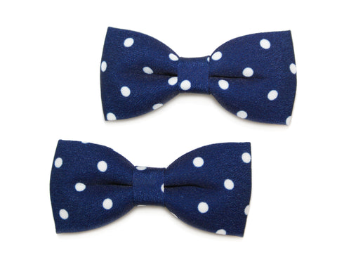 Polka Bow Clips - Navy-White