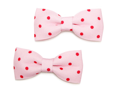 Polka Bow Clips - Pink-Red