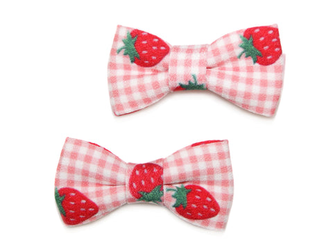 Strawberry Gingham Bow Clips - Peach