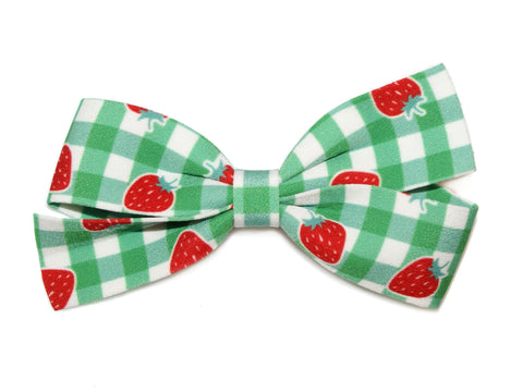 Strawberry Gingham Big Bow Clip - Green