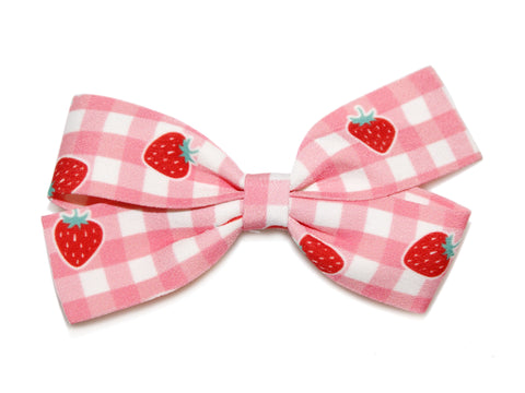 Strawberry Gingham Big Bow Clip - Peach
